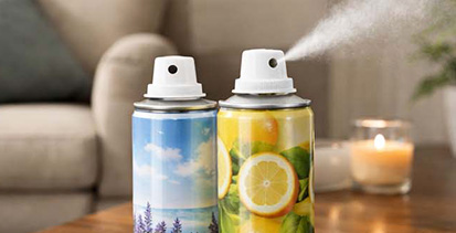 Về bao bì của sản phẩm xịt thơm phòng dạng lon kim loại,